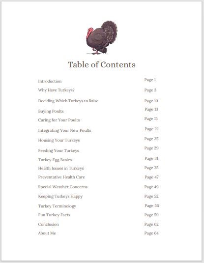 Raising Turkeys e-book Table of Contents